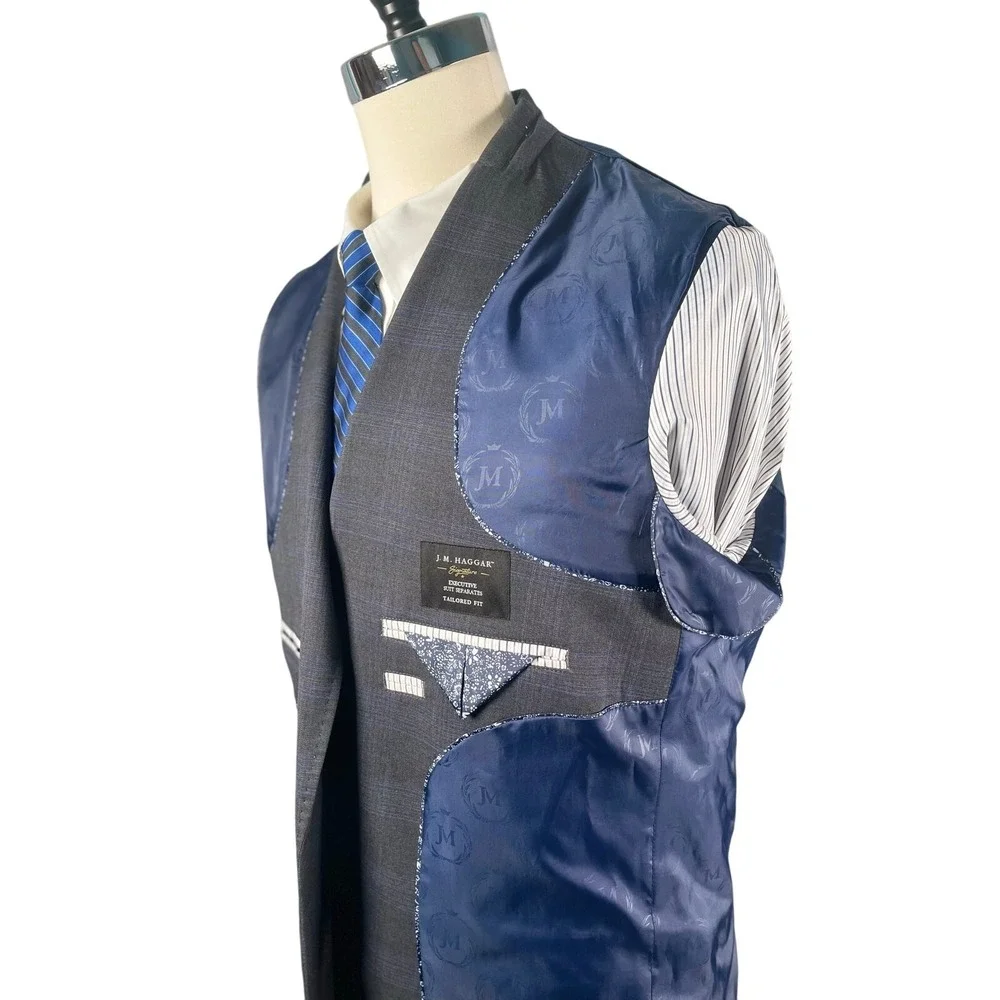 JM Haggar‎ Blazer Suit Separates Mens 46L Tailored Fit Charcoal Blue Plaid
